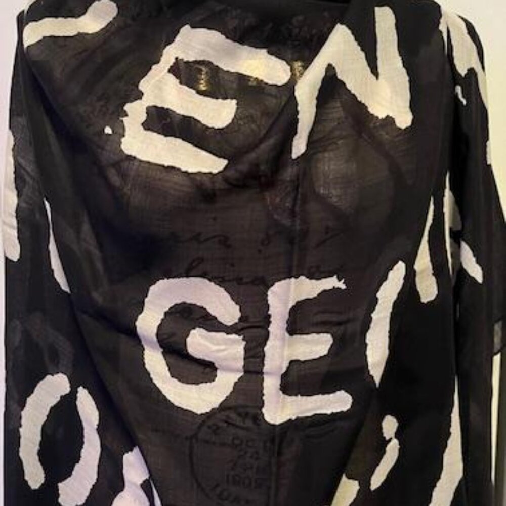 Givenchy Paris Black Logo Address Square Scarf NWOT Retail $495 - Picture 5 of 6